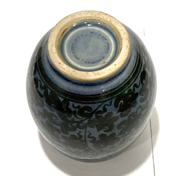 Vintage Art Pottery Mini or Bud Vase Handpainted Blue Brown Floral Glossy Signed - Picture 5 of 10